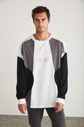 Grimelange Melvin Erkek Bisiklet Yaka Baskı Detaylı Uzun Kol Beyaz Sweatshirt