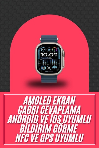 49mm Akıllı Saat Amoled Ekranlı Kadın Erkek Kol Saati Plastik Kordon