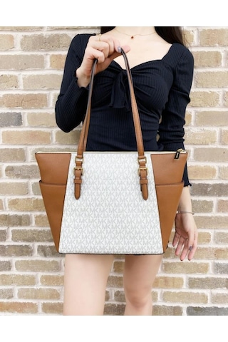 Michael Kors Charlotte Fermuarlı Tote Vanilla Mk İmzalı Omuz Kadın Çantası Çok Renkli