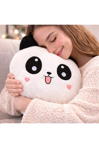 Panda Temalı Dekoratif Tasarıma Sahip Hediye Seti Peluş Panda Yastık + Buhar Makinesi Nemlendirici + Melek Figürlü Kar Küresi Dekoratif Hediye Seti