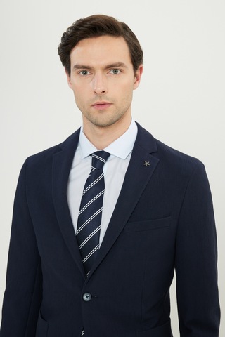 Erkek Lacı Pamuklu Slim Fit Dar Kesim Mono Yaka Beli Bağlamalı Esnek Takım Elbise Lacı