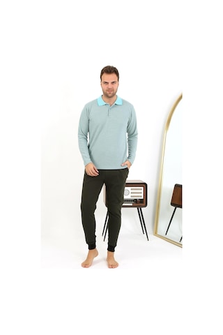 Akbeniz Erkek Polo Yaka Uzun Kol Penye Pijama Takımı 6862 Su Yeşili Su Yeşili