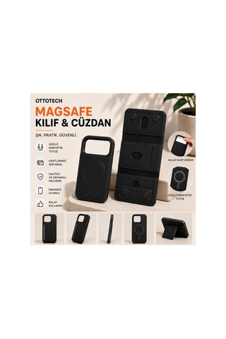 Magsafe Kılıflı Cüzdan Apple iPhone Uyumlu 17 Pro Max Siyah