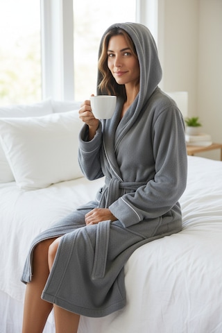 % 100 Pamuklu Laodikeia Kapşonlu Unisex Kadın Erkek Bornoz Gri