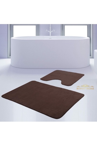 Bonny Home Unicolor Düz Kahve 2li Banyo Paspası Halısı Seti Kaymaz Kahverengi