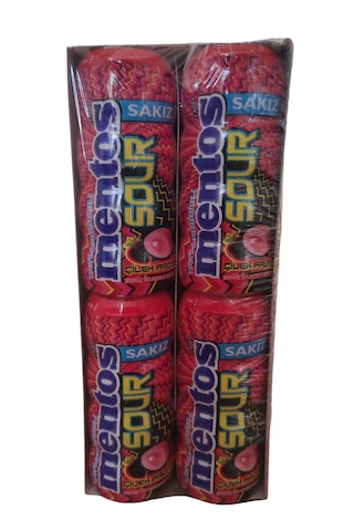 Mentos Sour Çilek Aromalı Şekersiz Ekşi Sakız 12 x 30 G