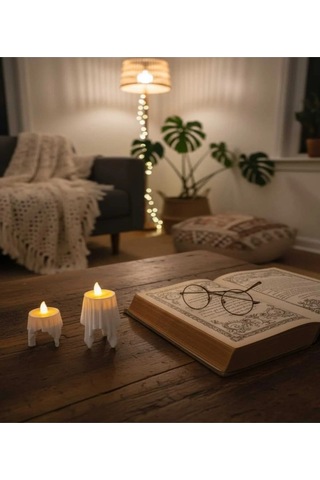 3d Dekoratif Bohem Uçan Beyaz Mumlar Tealight Mum Hediyeli Yükseklik 8 Cm , En 4,5 Cm