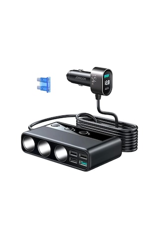 Joyroom JR-CL06 Üç Soketli 5in1 154W Araç Şarj Adaptörü PD+QC3.0