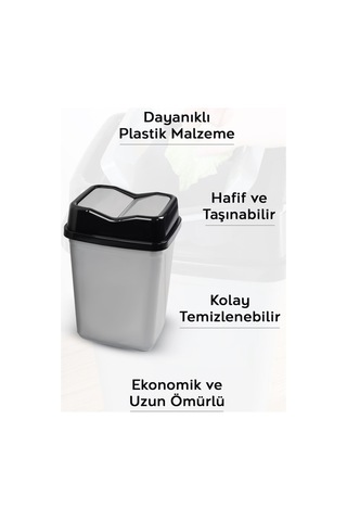 Çift Kapaklı Kelebek Çöp Kovası - Tezgah Üstü Çöp Kovası Banyo Mutfak Çöp Kovası 5 Litre Gri