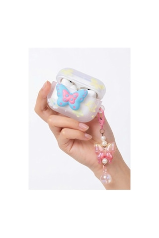Airpods Pro 3 Uyumlu Şeffaf Kulaklık Kılıfı - 3d Kabartmalı Butterfly Figürlü, Hologram Askı Zincirli Darbeye Dayanıklı Kılıf