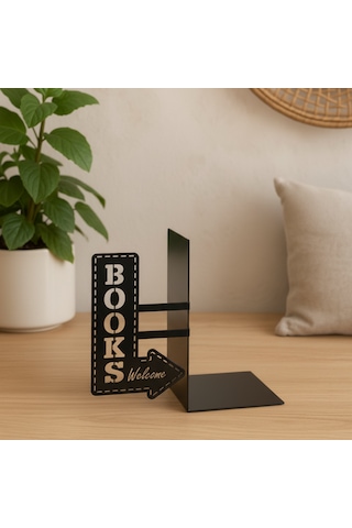 Books Welcome Yazılı Metal Dekoratif Kitap Tutucu