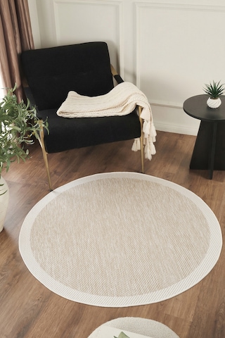 Sisalux 3085 Bej Krem Yuvarlak Sisal Dokuma Jüt Kilim Hav Toz Vermez Mutfak Oturma Odası Halısı Bej - Krem