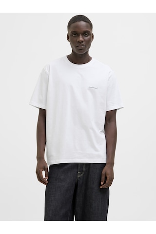 Jack & Jones Erkek Sirt Baskili Bisiklet Yaka Tisört - Split - 12297539 Bright White