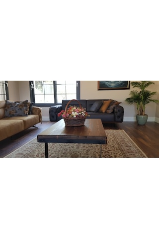 Deryawood Masif Ahşap Dogal Ağaç Orta Sehpa Ceviz 85x85x45 Cm