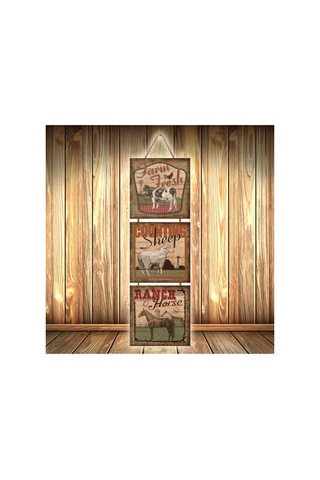 Hayvan Çiftliği Tasarımlı Retro Ahşap Poster Üçlü Ü377 Çok Renkli - 743300718 Çok Renkli