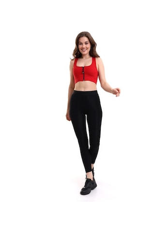 EMFURE Kırmızı Fermuarlı Spor Büstiyer - Sports Bra / Crop Destekli Spor Sütyeni Kırmızı