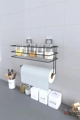 Yapışkanlı Metal Organizer Raf - Banyo Ve Mutfak İçin Açık Bej