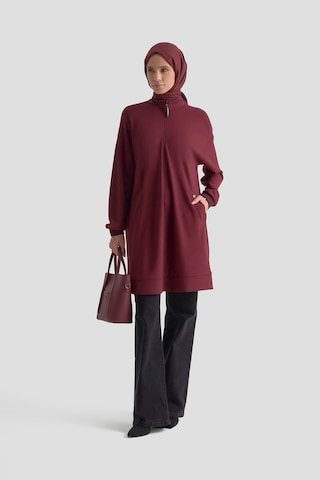 Armine Trend Yarım Fermuarlı Kolları Ribanalı Cepli Örme Tunik Bordo 25kt461 Bordo