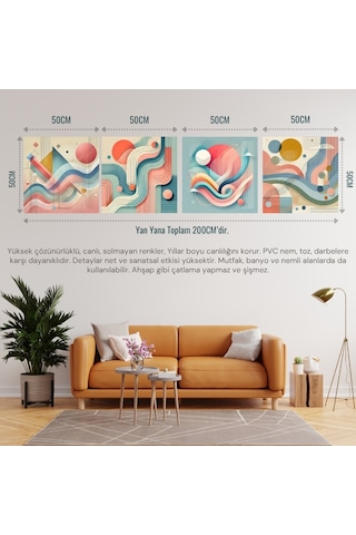 İskandinav Soyut Tablo Set Çerçevesiz 50x50cm Pvc Tablo 4'lü Set 011 Her Bir Tablo 50x50cm Büyüklüğündedir.
