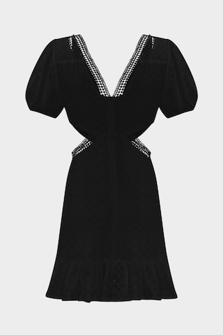 Açelyaokcu Fisto Detaylı Cut Out V Yaka Slim Fit Kadın Mini Elbise Siyah