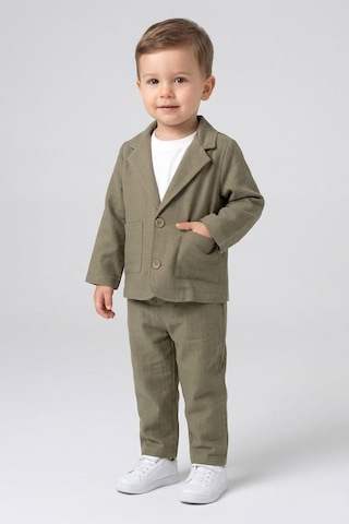 Dmb Boys & Gırls Dmb Boys & Girls Erkek Bebek Beli Lastikli Ceket Pantolon T-shirt Kombinli Özel Gün Bayramlık 3'lü Takım 1-3 Yaş Haki-2667