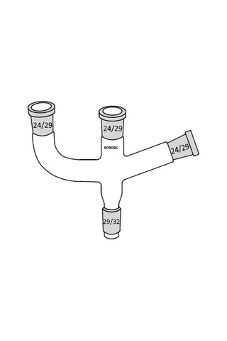 Borosil Cam Adaptör 3 boyunlu - 2 Paralel Boyun ve 45° açılı Boyun - 24/29 - 29/32