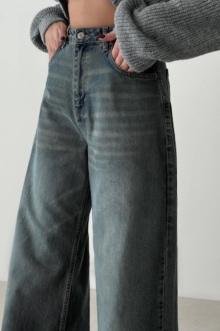 Lacarino 7637 Elephant Leg Kadın Jean Pantolon Green Tint