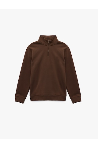 Koton Pamuklu Uzun Kollu Yarım Fermuarlı Dik Yaka Sweatshirt Kahverengi 6wam70219mk Kahverengi