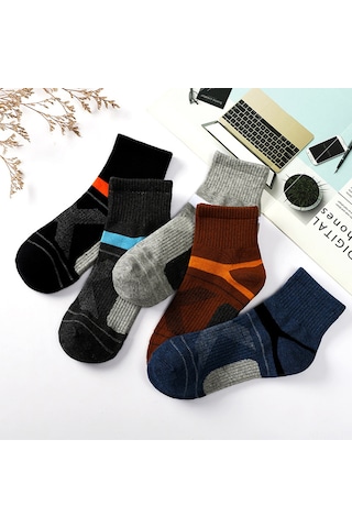Vkemall Erkek Spor Orta Boy Çoraplar 5'li Paket Pamuklu Teri Emici Soluk Anti-koku Gri Siyah Lacivert Kahverengi Renkler Siyah