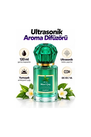 Ultrasonik Aroma Difüzörü 120 Ml Mavi Çay Kokulu Led Işıklı Araç Ve Oda Kokusu