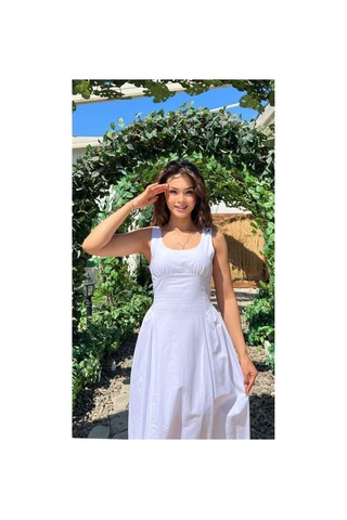 Moda Banuş Keten Askılı Bağcıklı Yazlık Beyaz Elbise-dar Kalıp