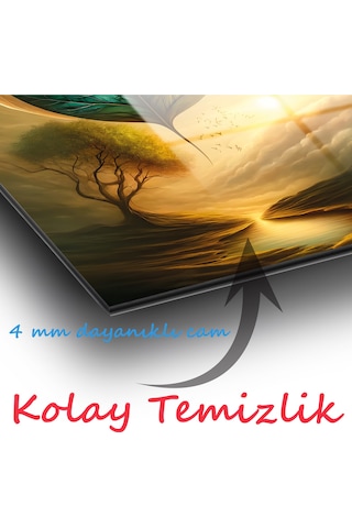Soyut Yeşil Yaprak Dikey Cam Tablo Evlika, Modern Ev Ofis Salon Duvar Dekoru, Hediyelik Büyük Tablo Dekor