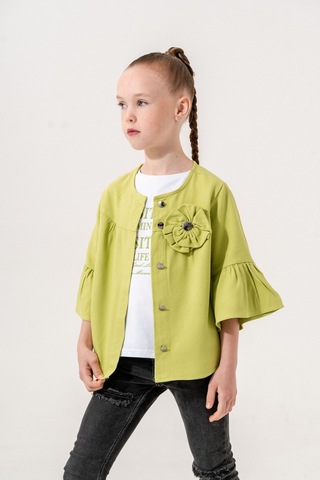 Kız Çocuk Çiçek Gömlekli İkili Kız Takım 3127 Yeşil