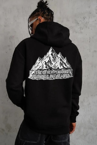 Novalisse Erkek Nihilist Penguen Baskılı 3 İplik Pamuklu Kapüşonlu Sweatshirt Hoodie Siyah Çoklu Renk