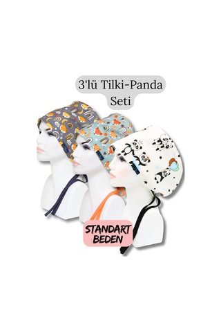 Standart Beden 3lü Tilki Panda Seti Antrasit Tilki Turkuaz Tilki Panda Cerrahi Bone Renkli