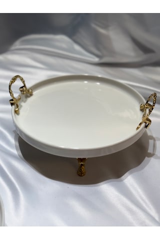 Aless Altın Ayaklı Kulplu Seramik Sunumluk Çerezlik Meyvelik