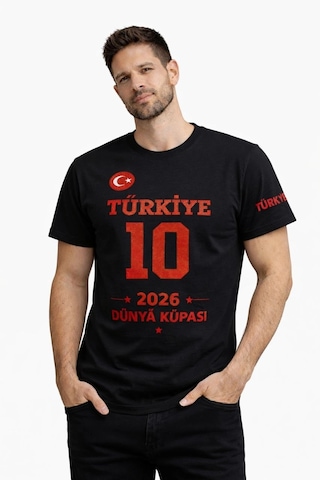 Novalisse Erkek Türkiye Baskılı Tişört 2026 Dünya Kupası Taraftar Forma T-shirt - Siyah Çoklu Renk