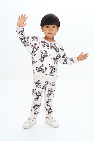 Lolliboomkids Unisex Çocuk Ekru Renk Zebra Desen 2 İplik Eşofman Takımı Krem