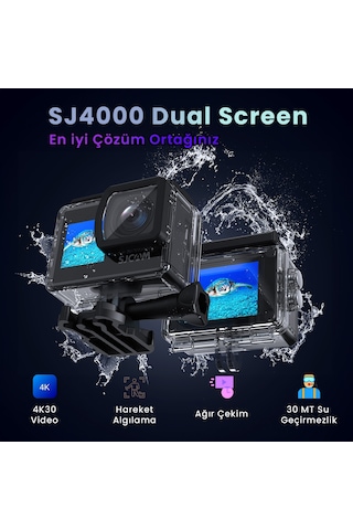 SJCAM SJ4000 Dual Screen WiFi 4K UHD 16MP 170° 2”/1.3” Çift Ekranlı Aksiyon Kamerası Siyah