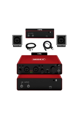 Midex Glx 800rd Üst Segment Usb Stüdyo Ses Kartı 2 Giriş 2 Çıkış 24bit/192khz