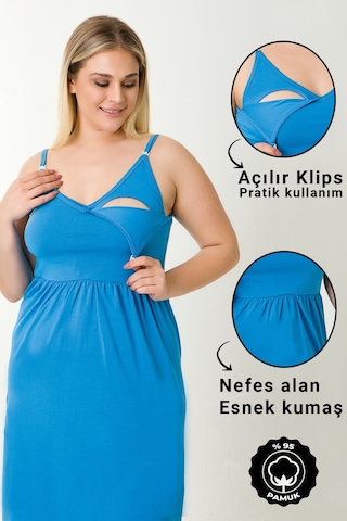 Parlingerie Hamile Lohusa Geceliği İp Askılı Mavi