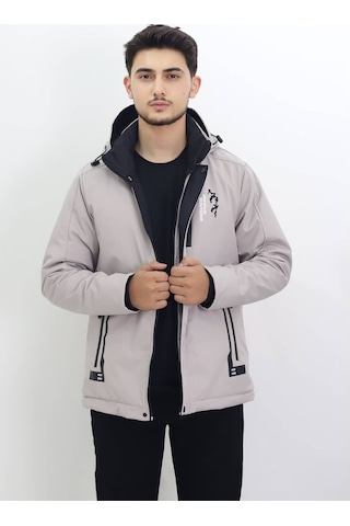 Hk Premium Tekstil Erkek Kışlık Mont Su İtici Rüzgar Geçirmez Kapüşonlu Kalın Sport Outdoor Parka Bej