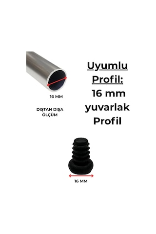 16 Mm İç Yuvarlak Tapa Sehpa Sandalye Masa İçe Geçme Profil Boru Tapası Kelebek 4 Adet Siyah Diğer