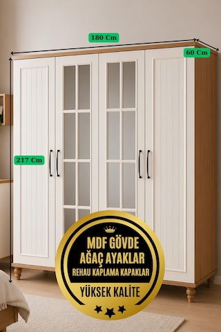 Nefes 4 Kapaklı Dolap Aytaşı Renk Mdf Gürgen Ağacı Ayaklı Diğer