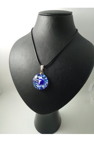 Cam Harf Kolye – Handmade El Yapimi Murano– (F) Harfi Modeli Gümüş