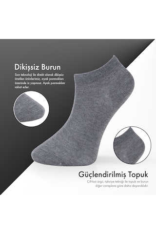 Saf Bambu Erkek Patik Düz Siyah Çorap Dikişsiz Premium Hediye Kutulu 6'lı Prime Bamboo Serisi L5952aznb Gri Melanj