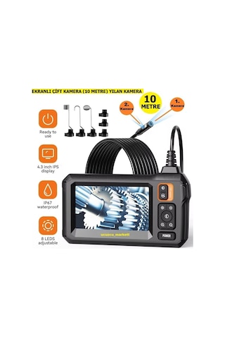 10 Metre 4.3 Inç Çift Kamera Ekranlı Yılan Kamera Ayarlanabilir Parlak 8 Led -127774