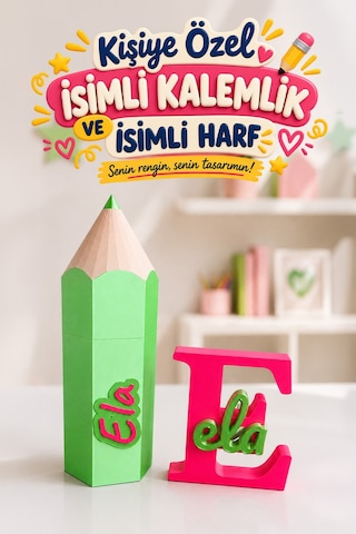 Çocuk İsimli Kalemlik Ve Dekoratif Kutu Harf Dekoratif Çocuk Hediyesi Kişiye Özel Kalemlik Çok Renkli