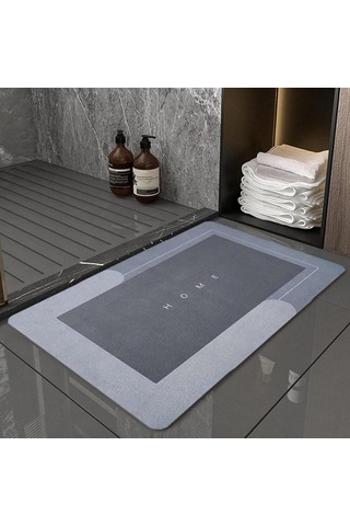 Zhlhome Süper Su Emici Kaymaz Tabanlı Paspas Dikdörtgen Tasarım Gri