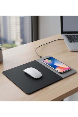 Wireless Şarj Mouse Pad, Gri